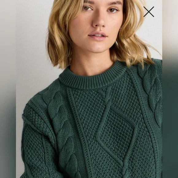 ✅ Quince 100% Organic Cotton Cropped Cable Knit Crew Sweater, Big Sur (XS) - Picture 7 of 16